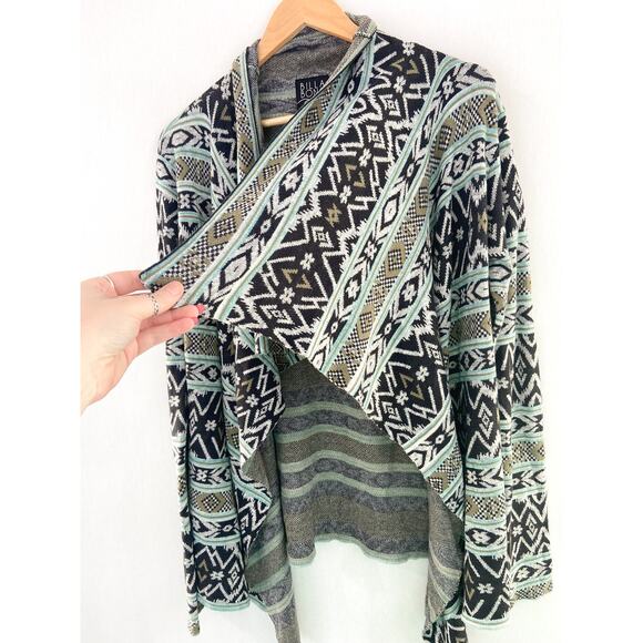 Billabong Teal Knit Waterfall Cardigan Sweater Medium Aztec Southwestern - Picture 3 of 6